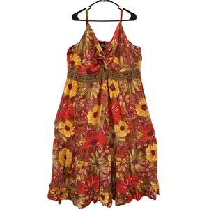 Angie Floral Maxi Dress Plus Size 3X Boho Crochet Lace Tiered SunDress 70s Style